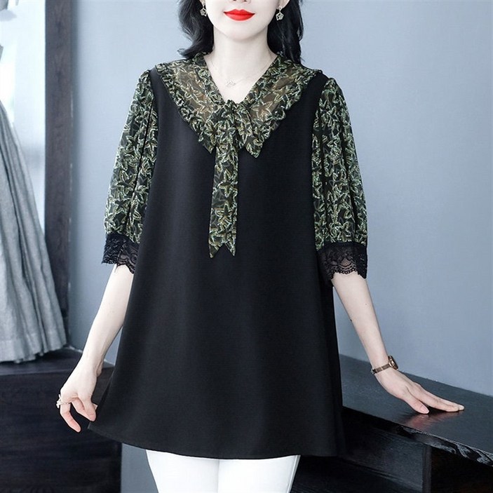 여름 여성용 엄마옷 고급 패션 블라우스 빅 사이즈 루즈핏 상의 Y10