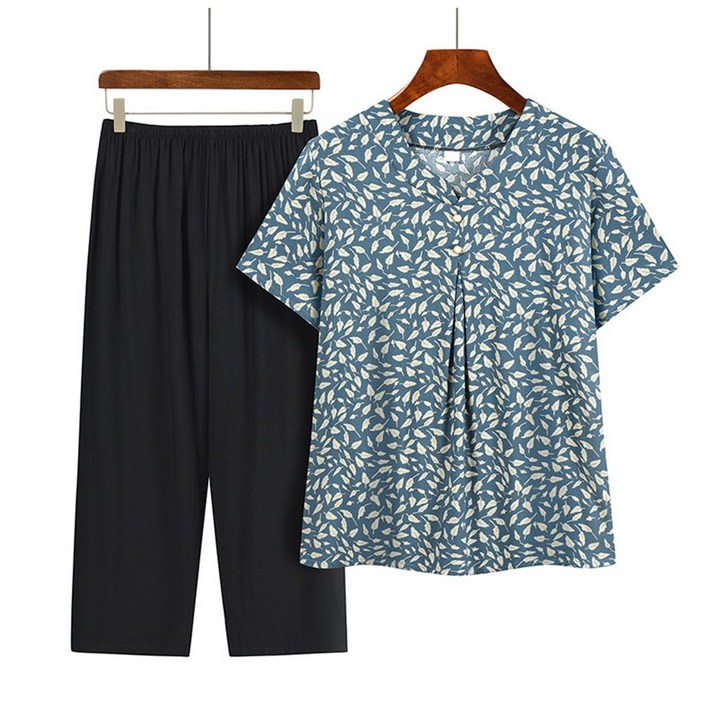 메이리앤 중년여성 반팔 티셔츠 바지 세트 엄마 할머니 봄 여름 투피스