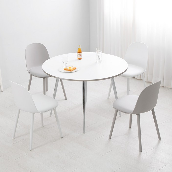 퓨리 실버엣지 1100 원형 아름 아담 4인 식탁 세트 카페 디자인 인테리어 주방 식탁, 화이트