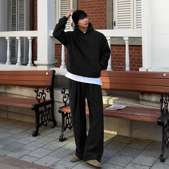 기모 남자 남성 루즈 오버핏 코듀로이 골덴 후드티 와이드 팬츠 겨울 셋업 세트