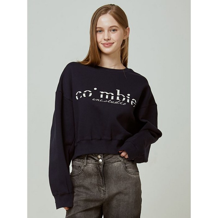 이앤씨 EnC 네이비 레터링 언발 크롭 ENLW31201V