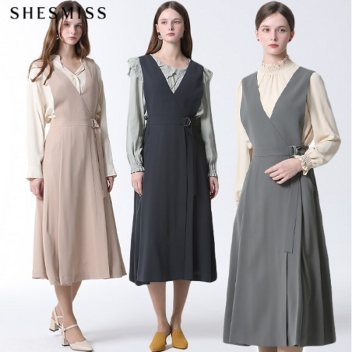 [리스트(LIST)] 벨티드 브이넥 플레어 원피스 (택가격 298000원)