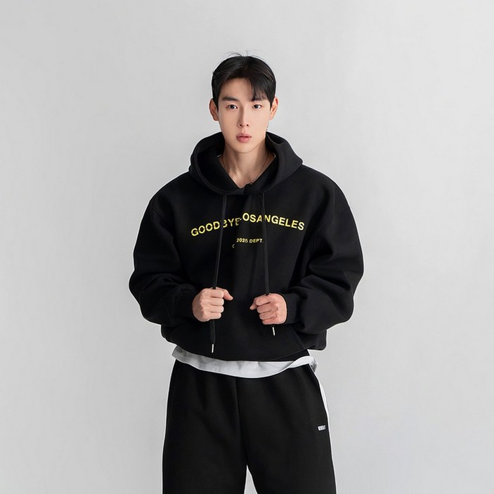 ANYOU 남성 캐주얼 레터 프린팅 후드티 데일리 오버핏 기모 맨투맨