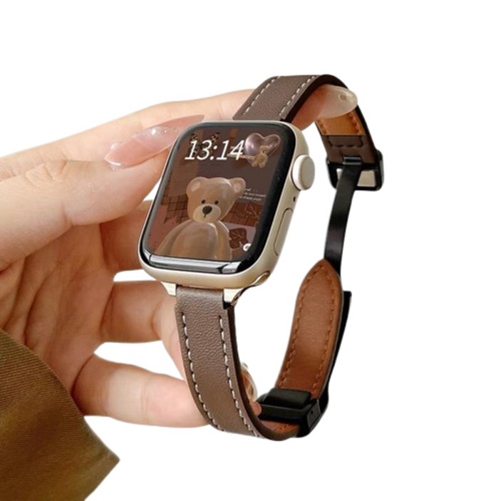 투에이비 애플워치 호환 가죽 마그네틱 슬림 스트랩, 1개, 더스티 브라운