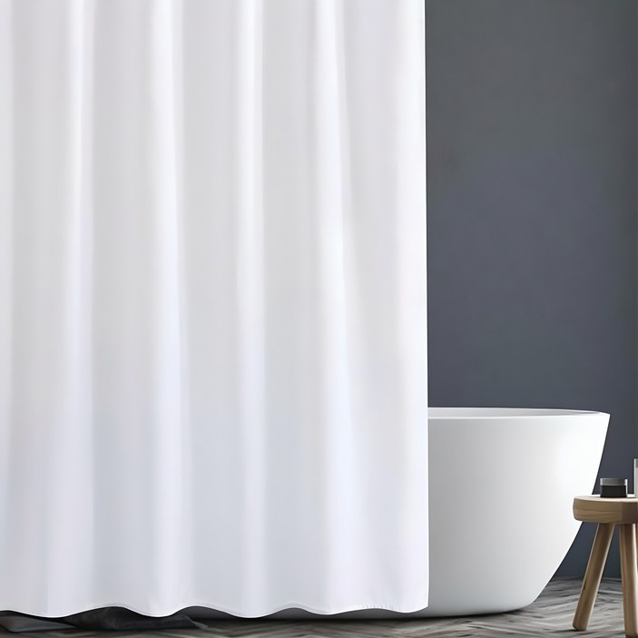 패브릭 방수 샤워 커튼 + 기본 커튼 링 12p