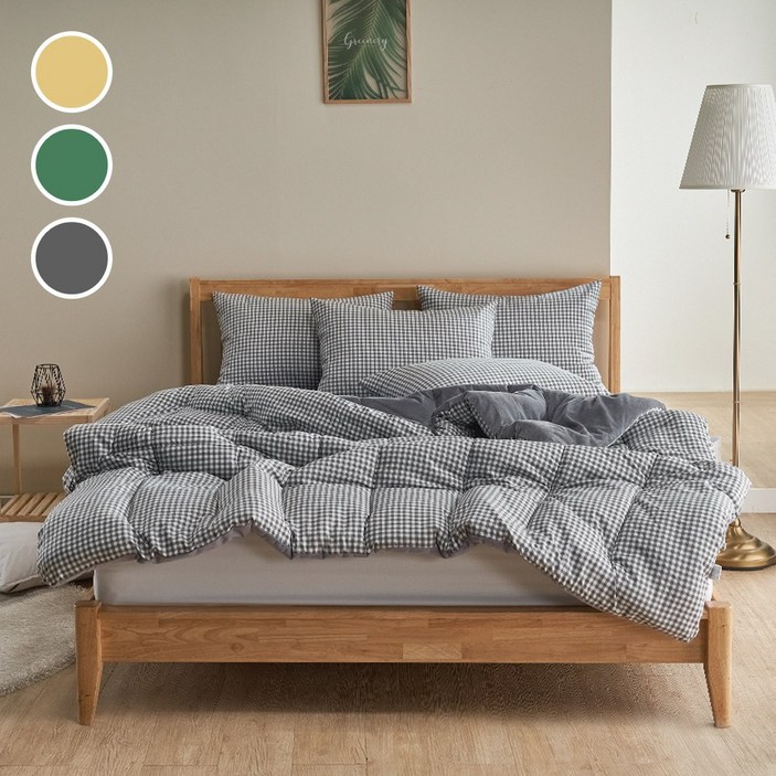 리틀 체크 단면 밍크 극세사 이불 패드 베개커버 침구 세트 3color