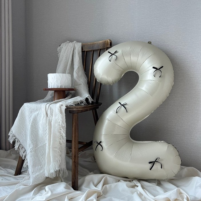 숫자풍선 생일풍선 대형 리본 생일파티용품 이벤트, 베이지(+블랙리본)