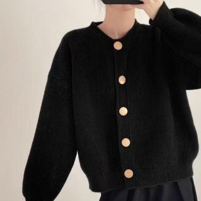 여성 캐주얼 편안한 루즈핏 라운드넥 니트 가디건