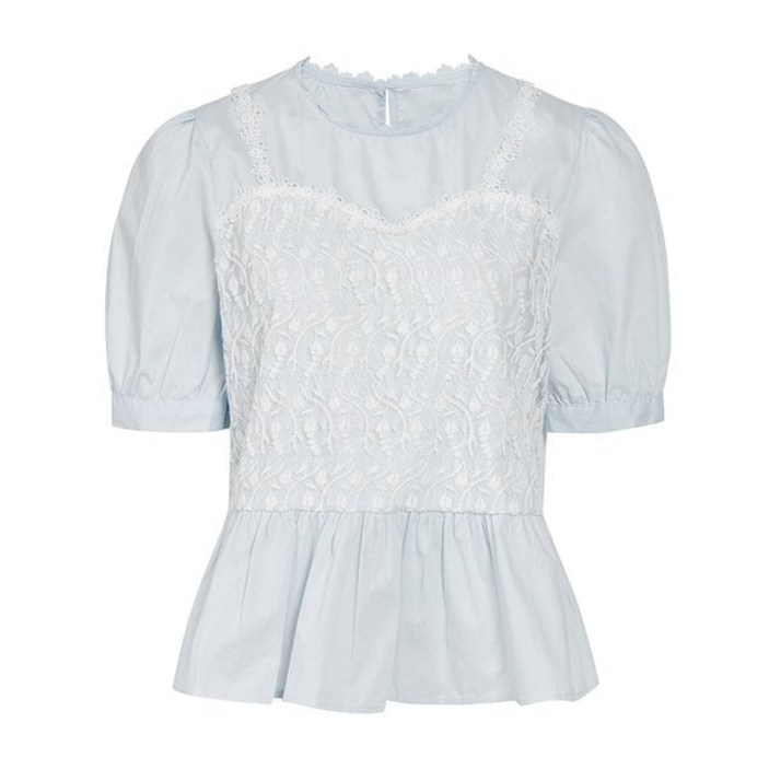 백화점 정품)  JJ지고트 레이스 뷔스티에 배색 플레어 라인 블라우스 GR5N0BL581