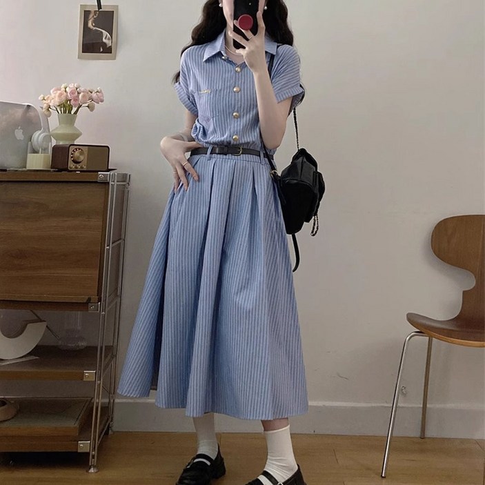 지니우우 J0226A 카라넥 데일리 밸트분리 원피스