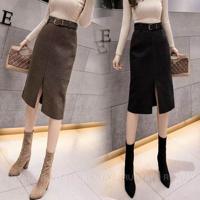 모직 스커트 가을 겨울 H라인 롱 스커트  오피스 정장 치마 데일리 하프 스커트 면접 오피그룩 D99U