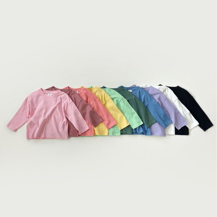 아동 주니어 공용 국내생산 순면 기본 무지 긴팔 티셔츠