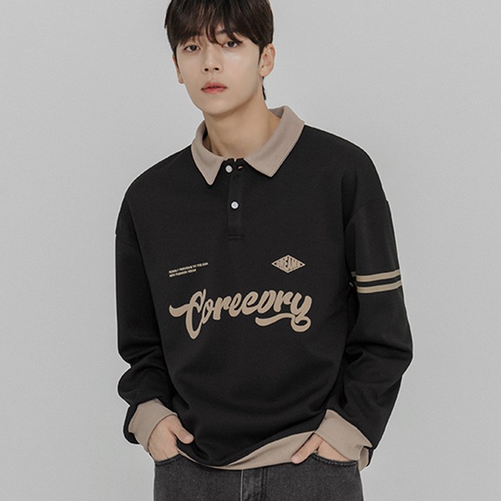 스몰더 남성용 오버핏 카라 맨투맨 티셔츠 [1345]