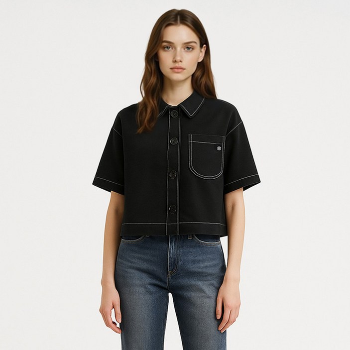행텐 여성 스티치 디테일 포켓 반팔셔츠 10520-120-401-68