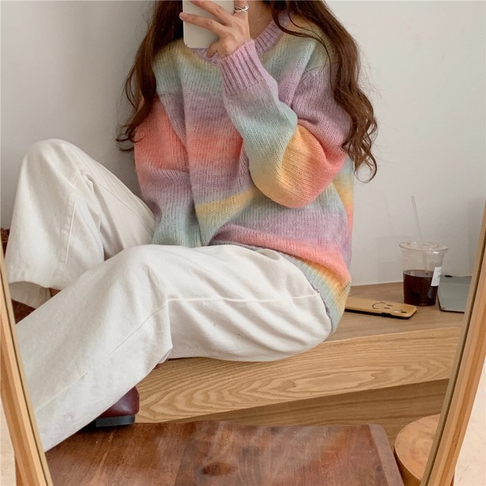 Ogfaour 여자 솜사탕 스웨터 니트 그라데이션 R556 - 투데이밈