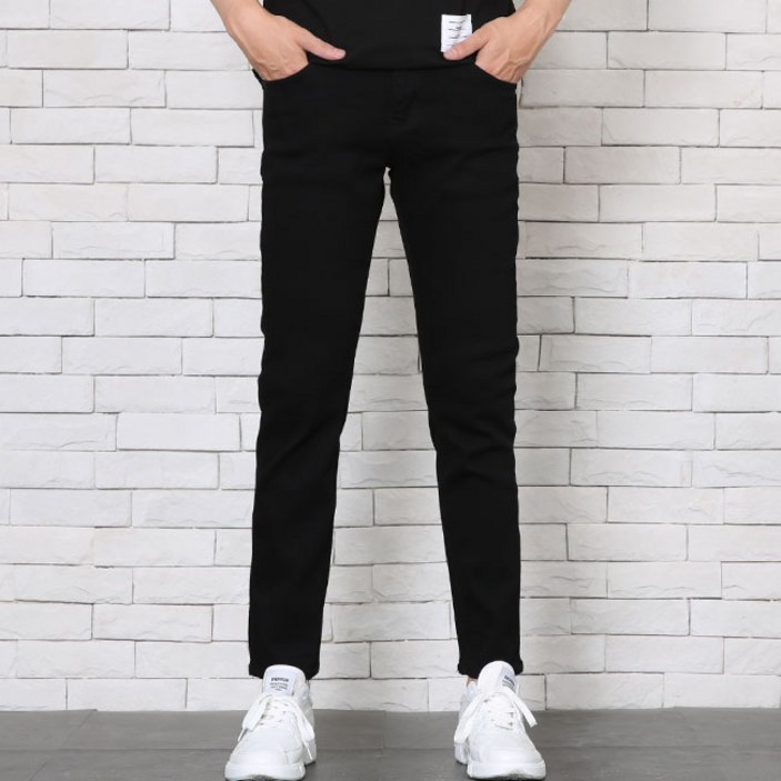 위드진 남자청바지 사계절 웨이브 슬림 블랙진