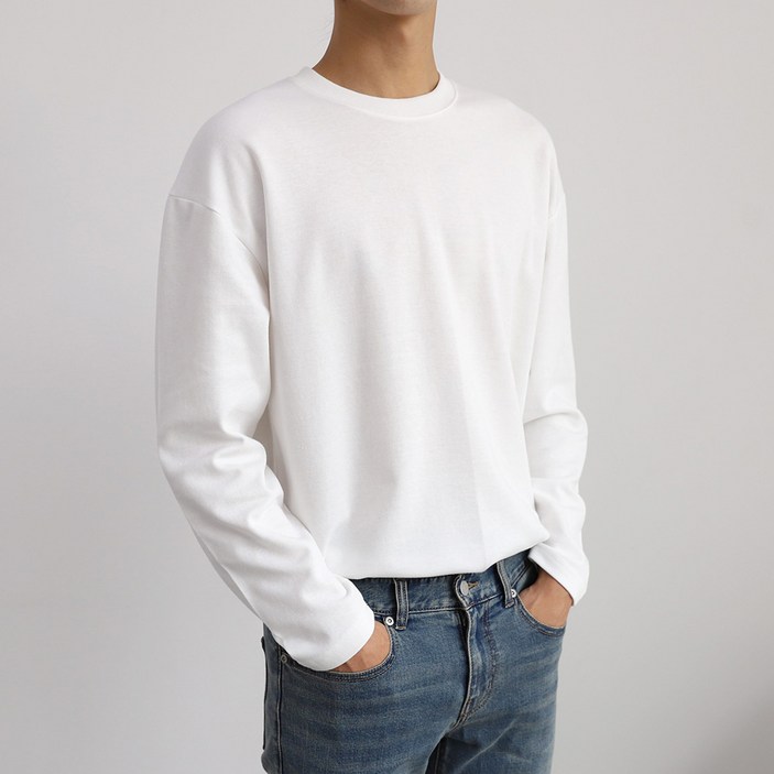 남자흰티 더베이직샵 소프트터치 심플 세미오버 크루넥 티셔츠