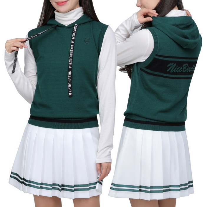 <투엘라> 여성 후드 니트 조끼 / 버디 스윙 스판 운동복 스포츠 아웃도어 레이어드 니트 조끼