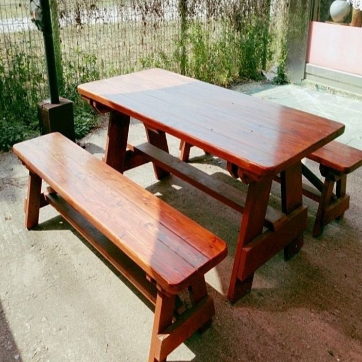 고급 원목 야외 테이블 정원테이블 8인용 긴의자 2개