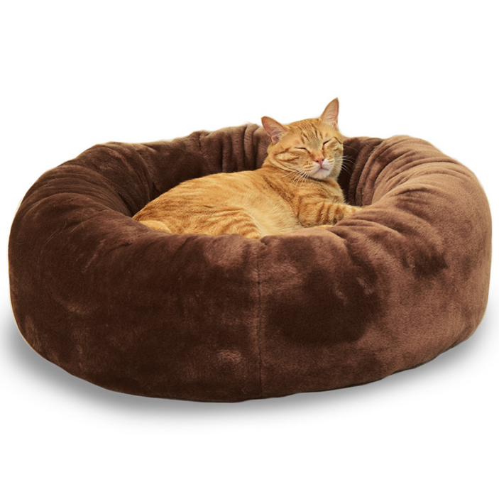 마벨러스홈데코 따뜻한 밍크 촉감 강아지 고양이 애견 쿠션 분리형 원형, 브라운, 1개
