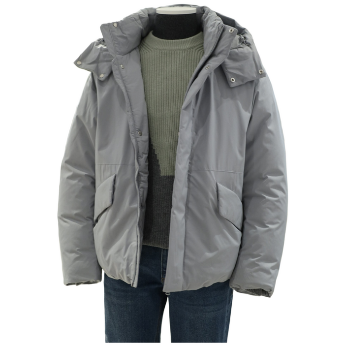 앤드지 덕다운 점퍼 오버핏 푸퍼 후드 탈착 그레이