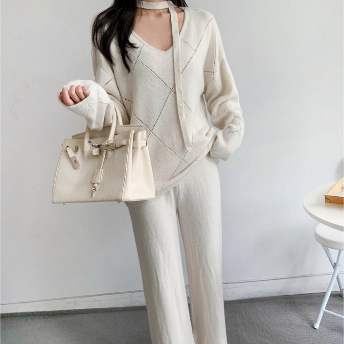 마켓제이MARKETJ코디세트 다이아 끈니트팬츠 투피스set