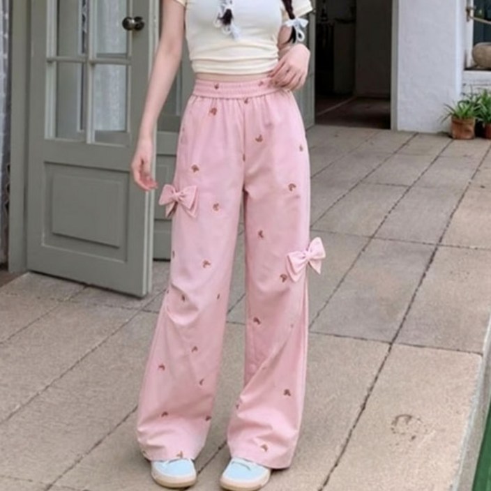 소니오 여성용 바스락 리본 팬츠