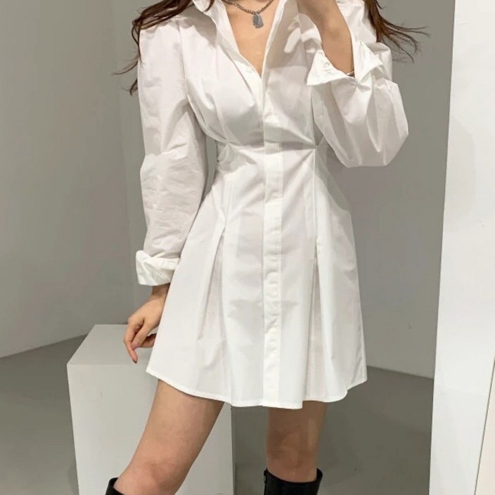 메이첼 카라 셔츠 주름 플레어 미니 원피스 00521 메이첼 카라 셔츠 주름 플레어 미니 원피스 00521