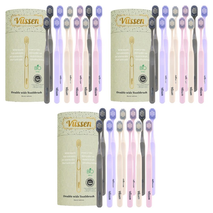 뷰센 더블와이드 칫솔 파스텔 에디션, 12개입, 3개