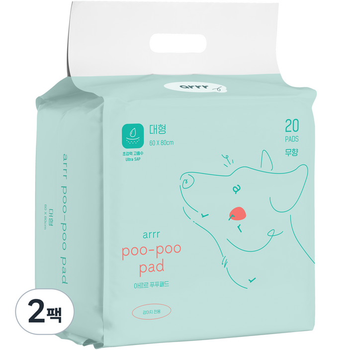 아르르 반려동물 푸푸 배변패드 대형 80 x 60 cm 무향 20p, 20매, 2팩