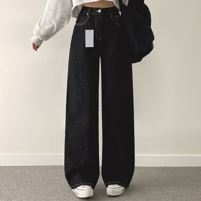 여성용 논페이드 와이드 데님팬츠