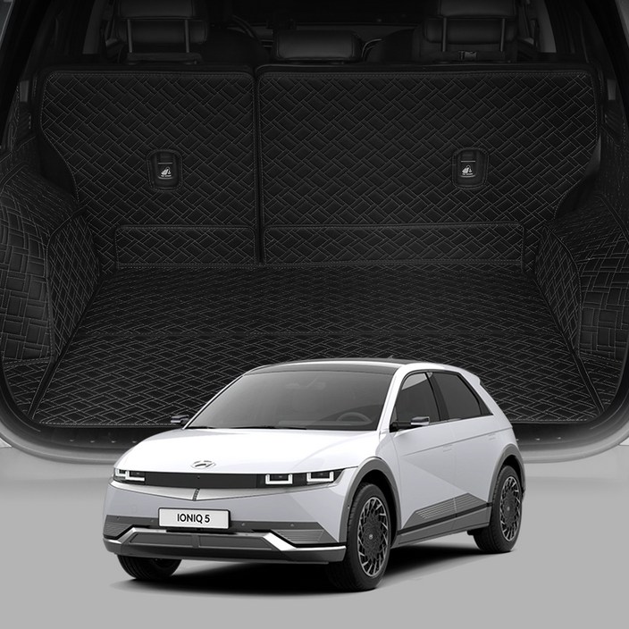 디테일링 우븐블럭 프리미엄 풀커버 트렁크 매트 + 킥매트 + 가죽보호제 세트, 블랙 + 블랙, 아이오닉5(NE)