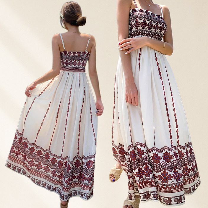 비키비키 할리아 여성 원피스 비치 롱 끈 에스닉 밴딩 체형커버 빅사이즈 비치웨어