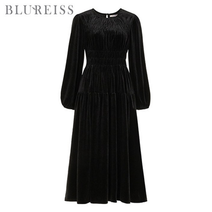 블루레이스 블루레이스 스모크셔링라운드넥벨벳원피스_B4W1OP3181