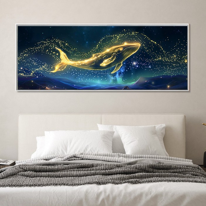 인메이블 돈들어오는 황금 고래 그림 거실 침실 인테리어 개업 집들이 이사 선물 대형 캔버스 풍수 돌고래 액자, 캔버스액자