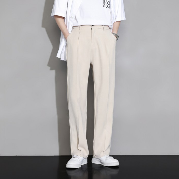 LOKEXING 남자바지 링클프리 캐주얼팬츠 슬랙스 정장바지 히든밴딩 와이드팬츠