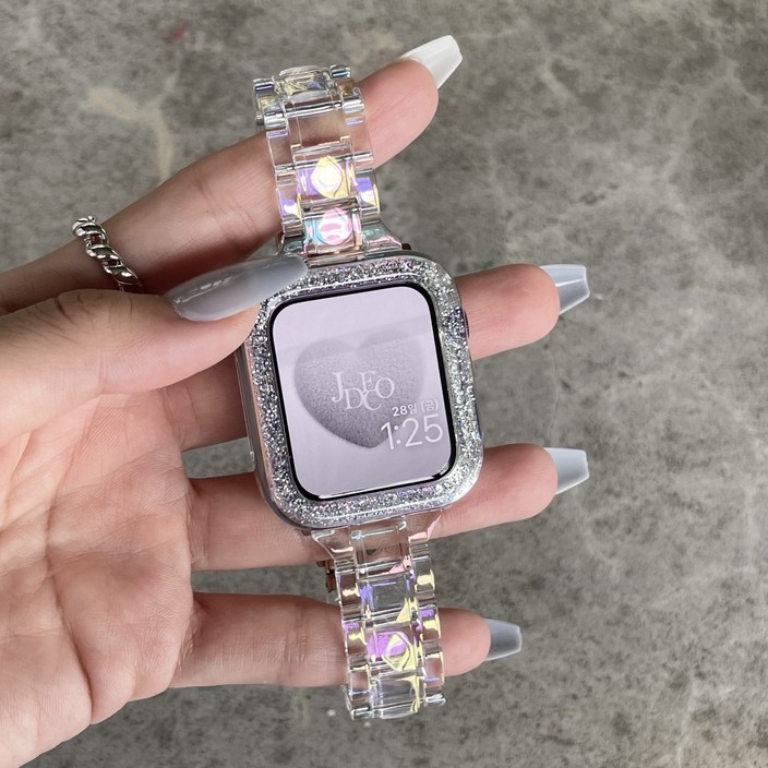 제이데코 애플워치 호환 오로라 홀로그램 슬림 투명 스트랩 밴드