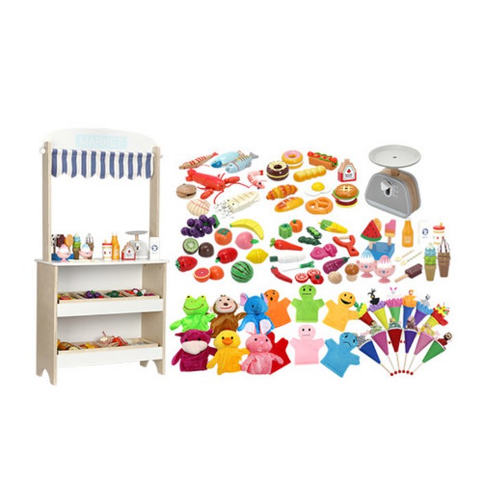 [캐스B] 플레이 빅토리아마켓&극장풀세트 (2032set) 원목 자르기 역할놀이 소꿉놀이