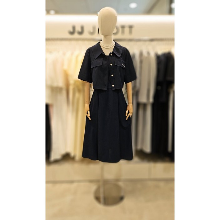 백화점판 JJ지고트 인기 25SS 슬리브리스 원피스  재킷 세트 GR6OP821  네이비  하객룩 데이트룩