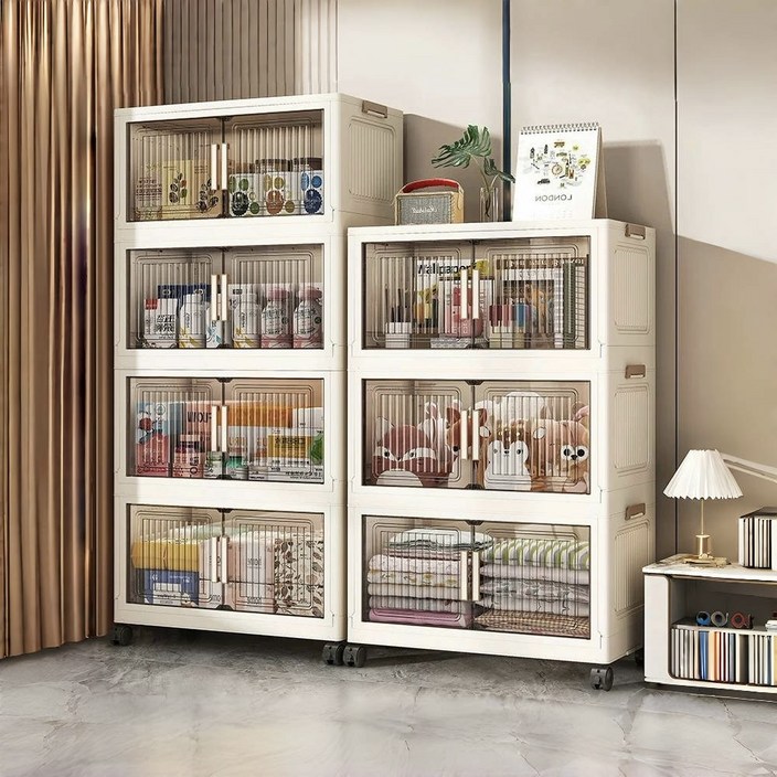 Life Rhythm 대용량 이동식 플라스틱 서랍장 특대형 폴딩 리빙 수납 박스, 화이트, 3단