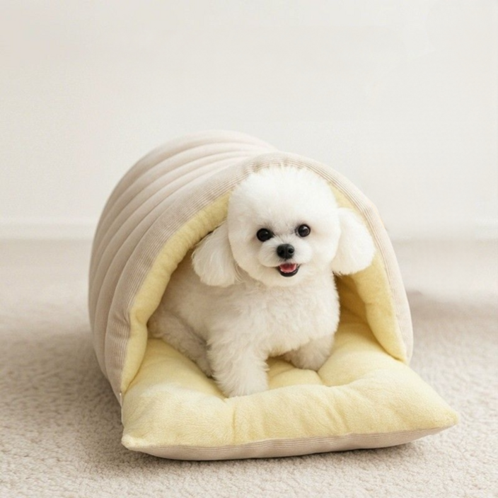 지금부터마켓 겨울 반려동물 반밀폐 침낭 숨숨집, 1개, 베이지