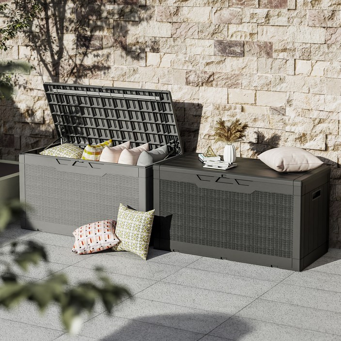 Homall 데크박스 실내 야외 캄핑 다용도 플라스틱 보관함 400L, 블랙