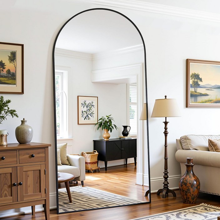 안토크 아치형 전신거울 스탠드 거치형 대형 벽걸이거울 이동식 부착형 1950X950, 블랙