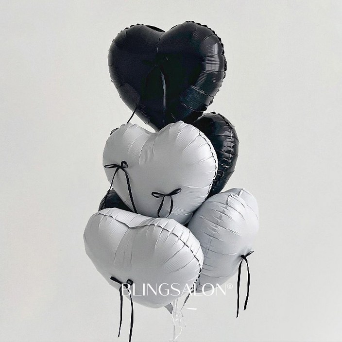 블링살롱 리본 포인트 하트 알루미늄 스탠드 풍선세트 6P 생일파티 프로포즈 셀프촬영, 블랙화이트