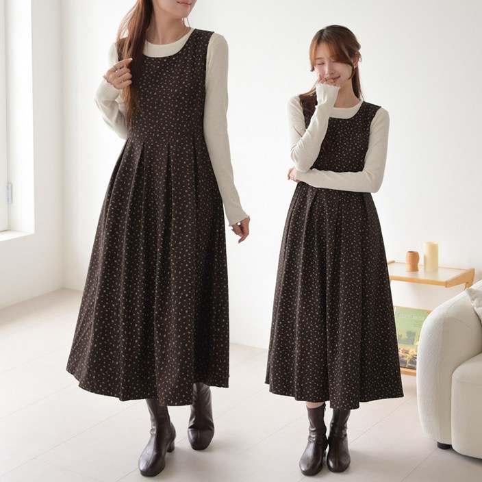 데일리앤 휘트 가을 잔꽃 플라워 핀턱 플리츠 주름 레이어드 뷔스티에 하객 원피스