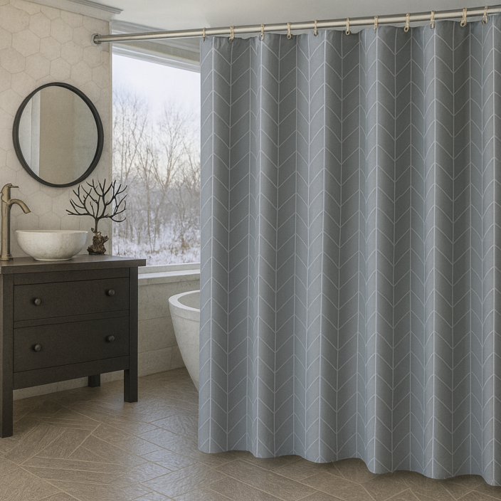 패링치즈 헤링본 샤워커튼 곰팡이방지 커튼링포함