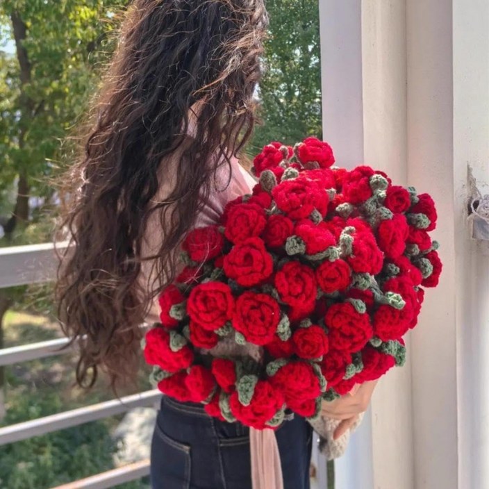 PLOVE 꽃다발 담요 핸드메이드 담요 부드럽고 가벼운 스웨터 담요 110cm