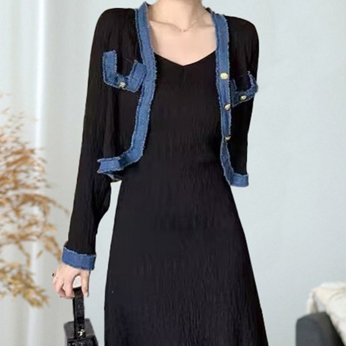 비바로그 드윌 데님 배색 투피스형 원피스