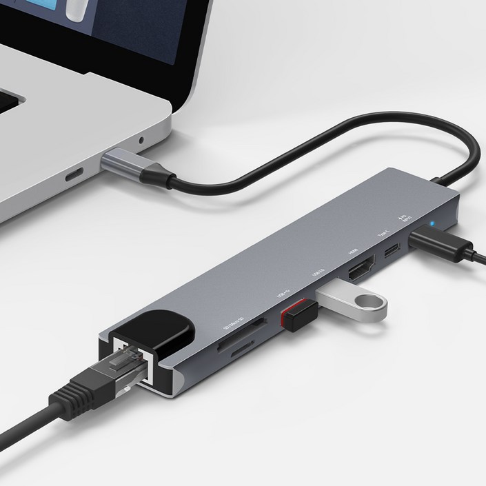 홈플래닛 8포트 USB3.0 이더넷 멀티허브 USB2 타입C2 이더넷 HDMI SD HUB8CY