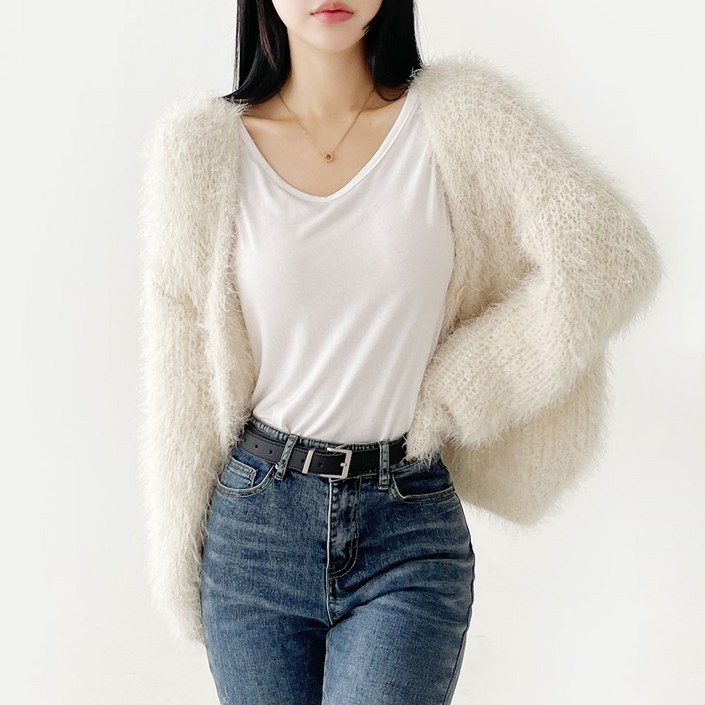 플랜데이 여성용 뽀송 니트 가오리핏 긴팔 가디건